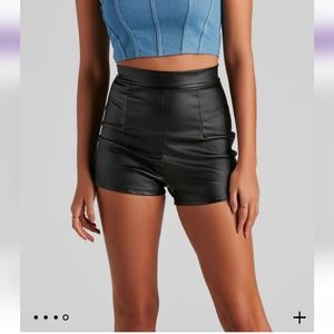 High Waist Coated Faux Leather Shorts